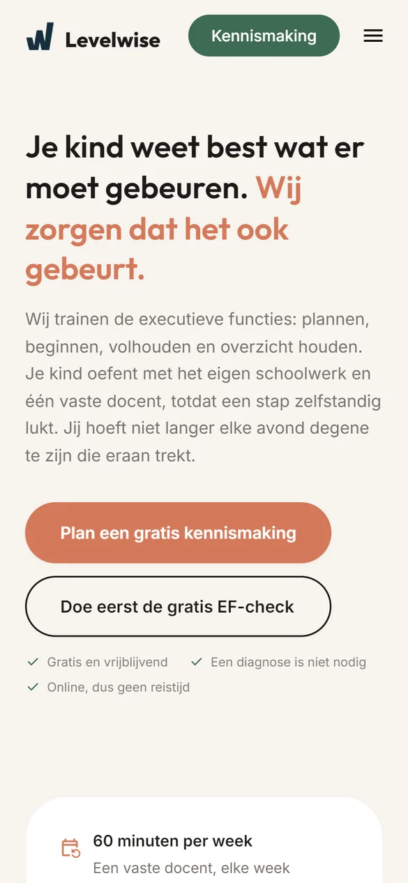 Mobiele homepage van Levelwise