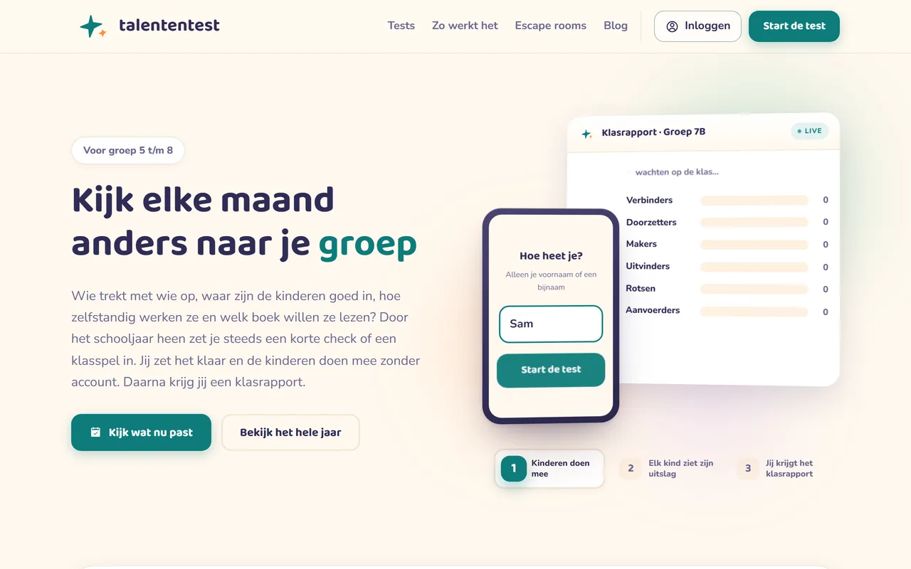 Homepage van Talententest